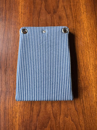 About Town Cross-Body Bag in Denim and White Stripe design, back