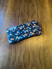 Padded fabric eyeglass case in Squiggles design, with built-in lens cloth