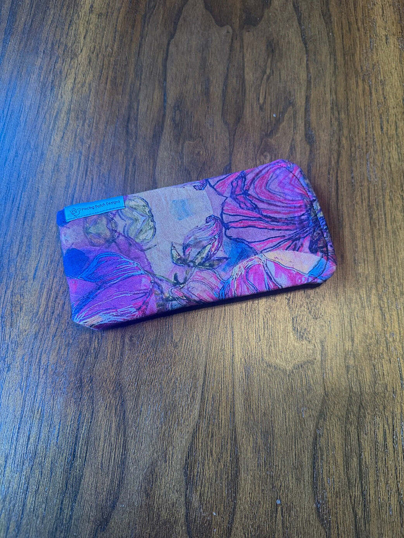 Padded fabric eyeglass case in Hibiscus design, with built-in lens cloth