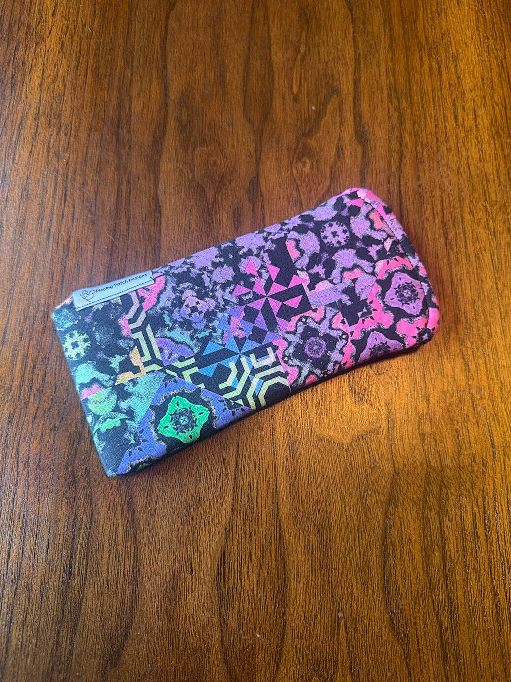 Padded fabric eyeglass case in Gradient Multi design, with built-in lens cloth