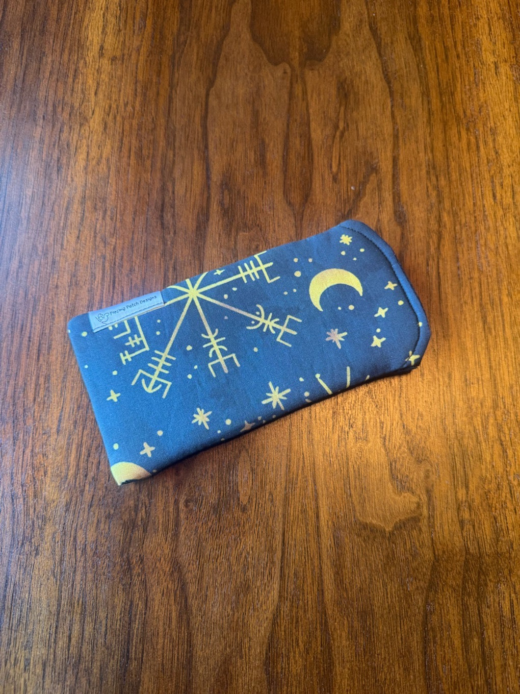 Padded fabric eyeglass case in Viking Compass design, with built-in lens cloth