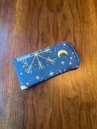 Padded fabric eyeglass case in Viking Compass design, with built-in lens cloth