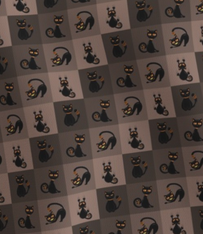 Black-cat Halloween fabric in brown checks