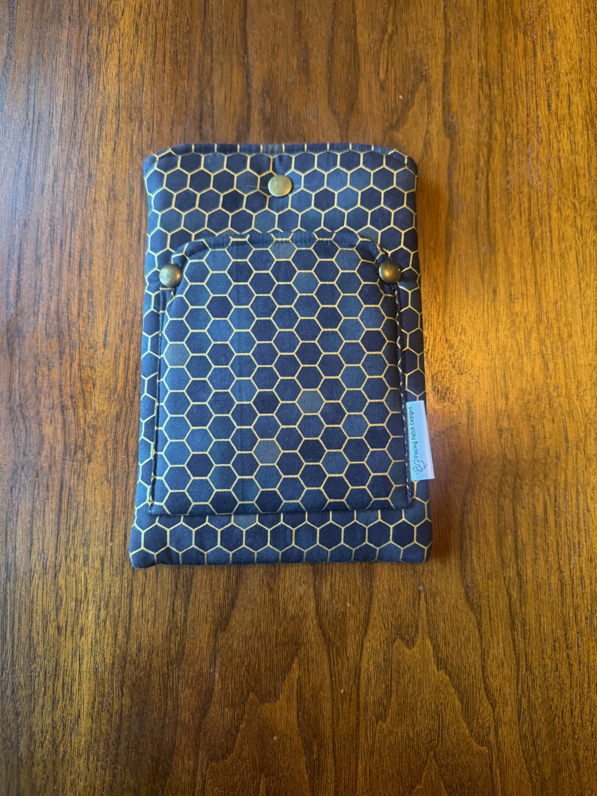 Black/Grey Gold Honeycomb Device Sleeve — small, front