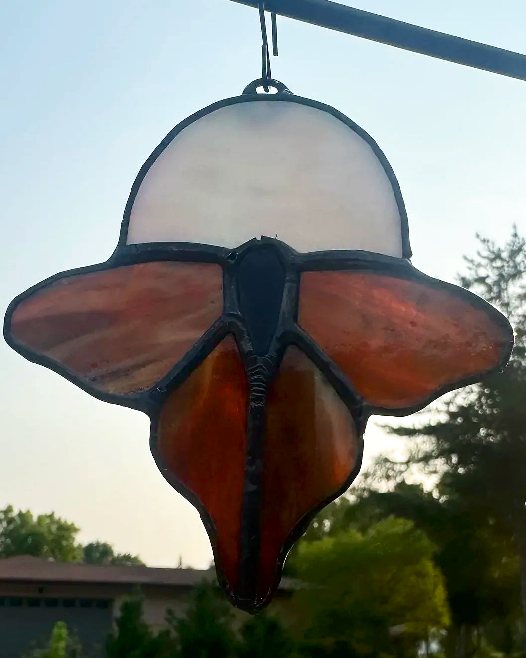 Amber luna moth stained-glass suncatcher, alternate view