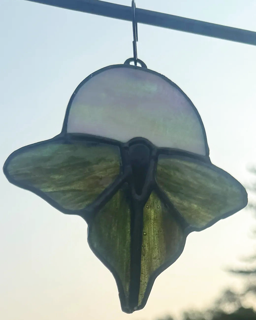 Green luna moth stained-glass suncatcher, alternate view