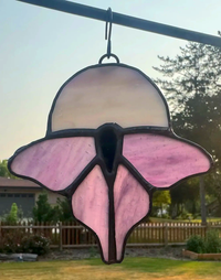 Purple luna moth stained-glass suncatcher, alternate view