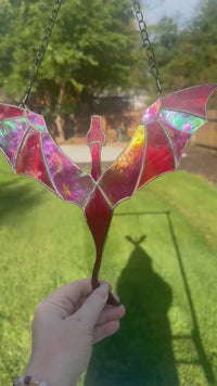 The red Dragon in Flight turning in the sun so the iridescent wings catch the light