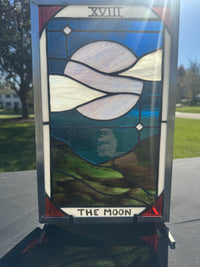 The Moon Tarot Stained Glass Panel — alternate lighting view