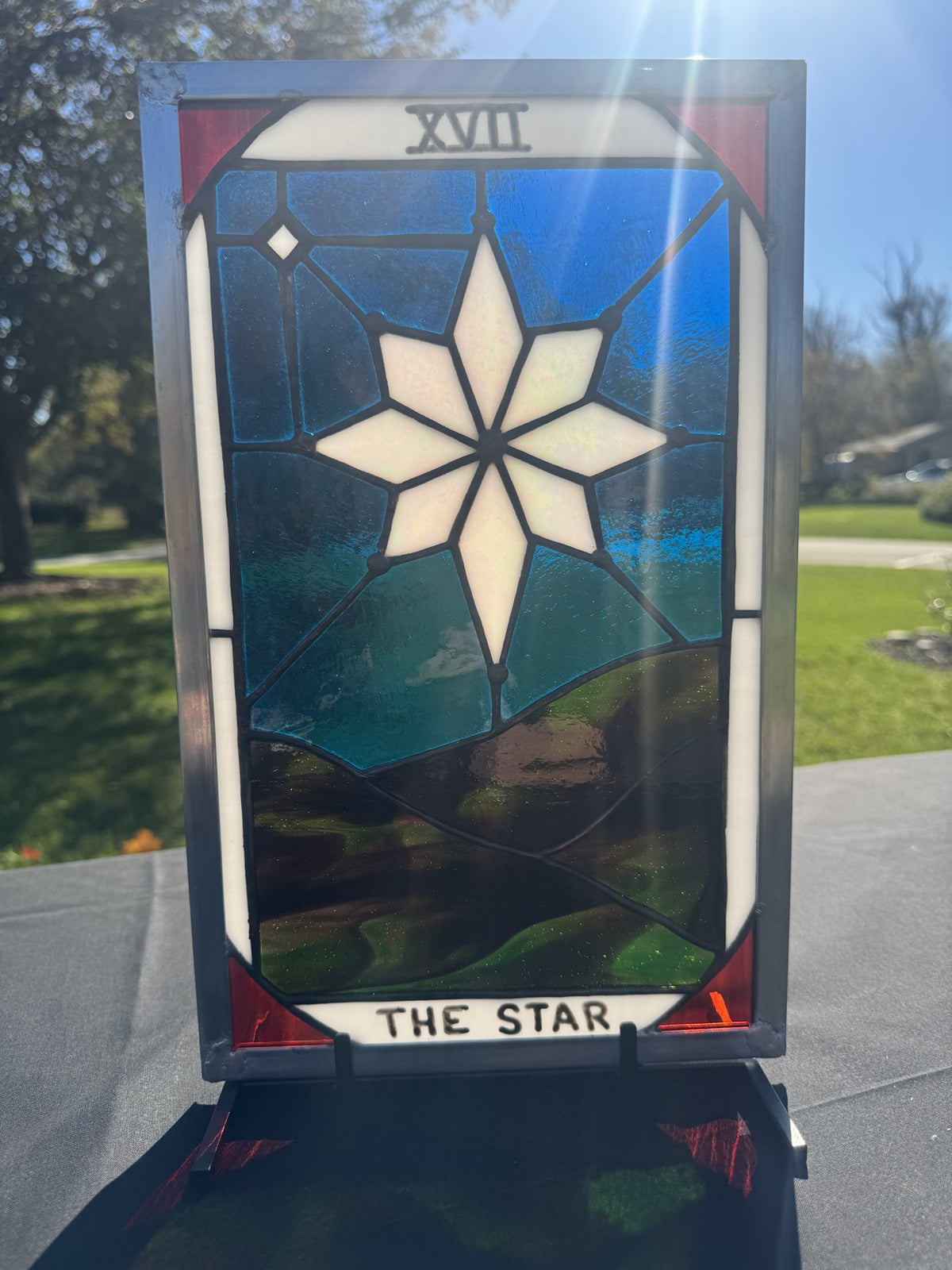 The Star Tarot Stained Glass Panel — alternate lighting view