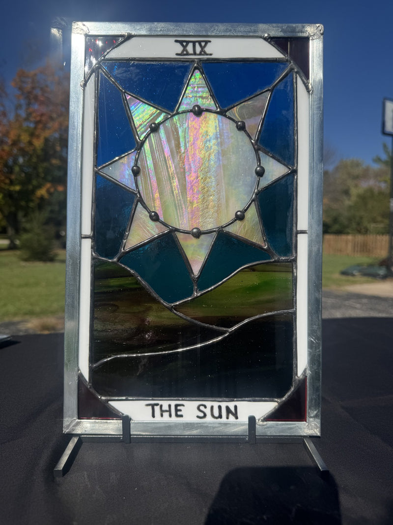 The Sun Tarot Stained Glass Panel — front view