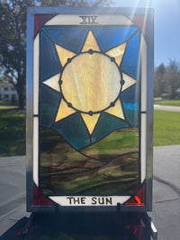 The Sun Tarot Stained Glass Panel — alternate lighting view